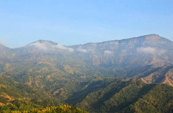 Morgondimman på tropiska bergskedja, thailand. — Stockfoto