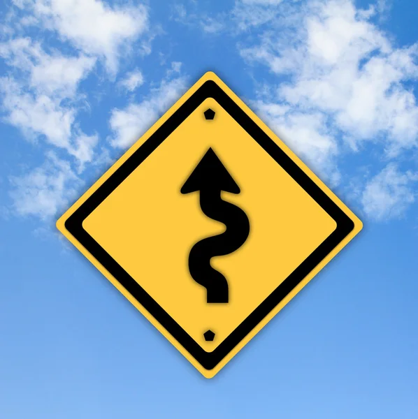 Curves ahead warning sign on beautiful sky background. — Stock Photo, Image