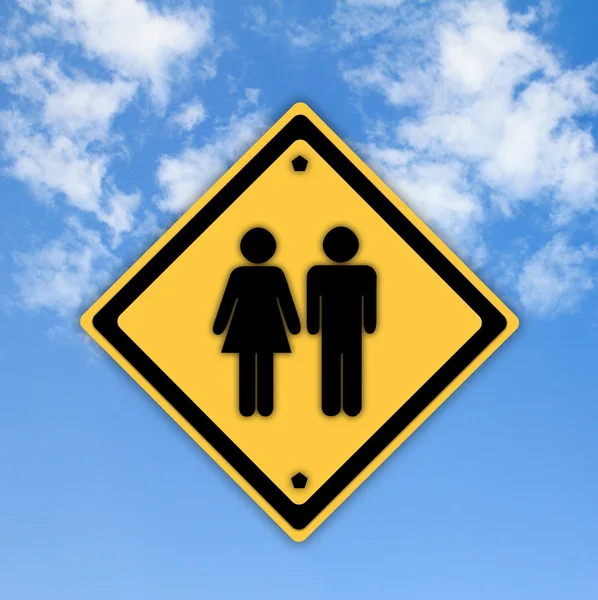 Man and women sign on beautiful sky background. — Stock Photo, Image