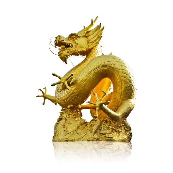 Chinese Golden Dragon Statue isolated on white background. — Stock Photo, Image