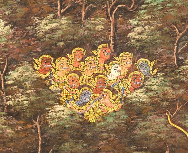 Obra-prima Ramayana pintura no templo de esmeralda Buda em Gra — Fotografia de Stock