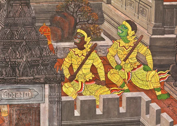 Mestermű a Ramayana festészet Gra Smaragd Buddha temploma — Stock Fotó