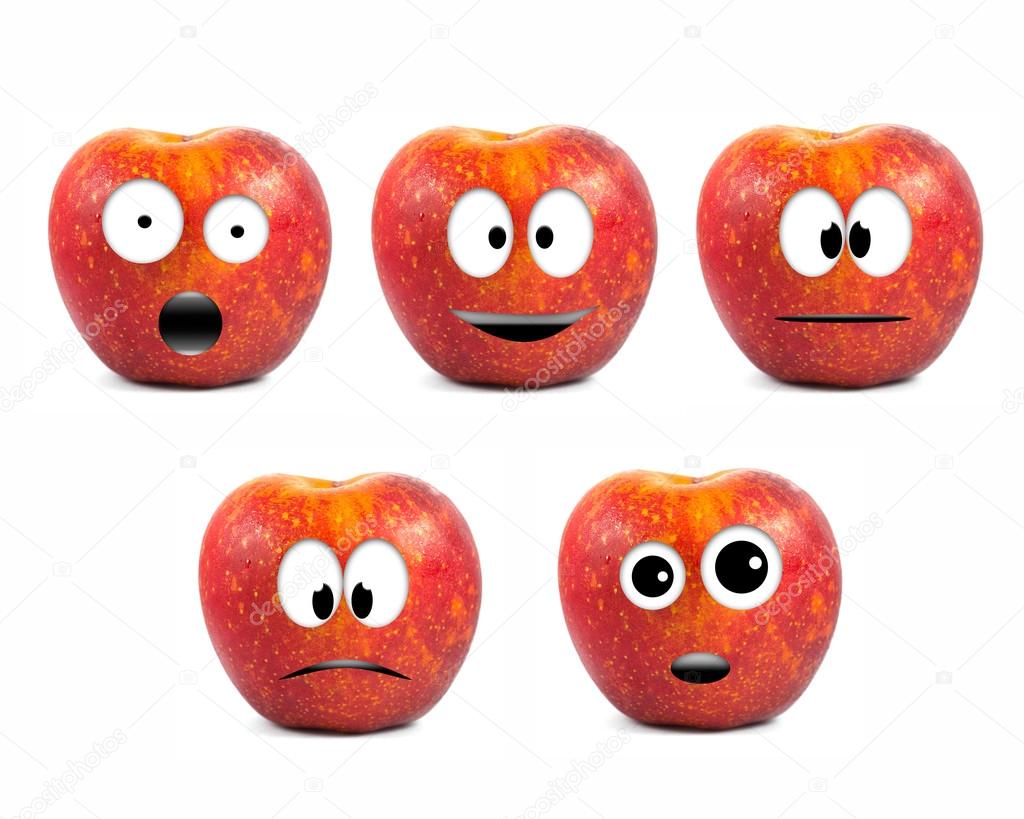 Funny fruit character Red Apples on white background