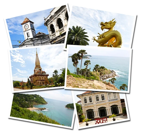 Collage of Phuket, Thailand postcards isolated on white backgrou — Stock Photo, Image