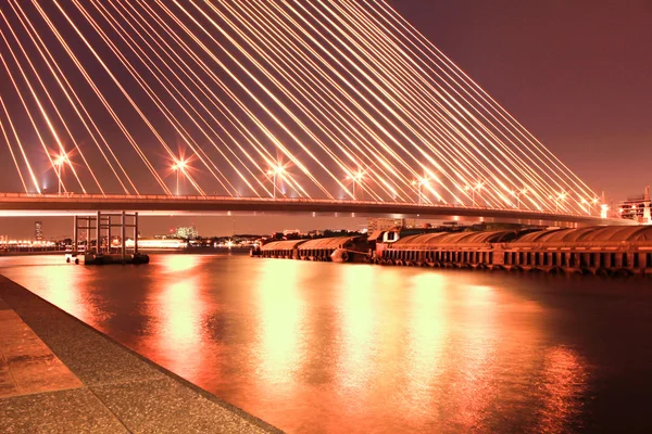 Il ponte Rama VIII sul fiume Chao Praya di notte a Bangk — Foto Stock