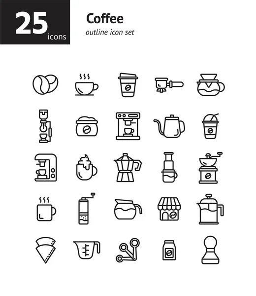Conjunto Iconos Esquema Café Vector Ilustración — Vector de stock