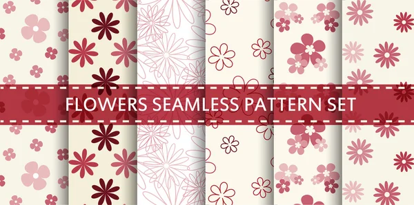 Flowers seamless pattern. Vector set. — Stock Vector