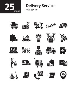 Teslimat servisi katı simge seti. Vektör ve Görüntü.