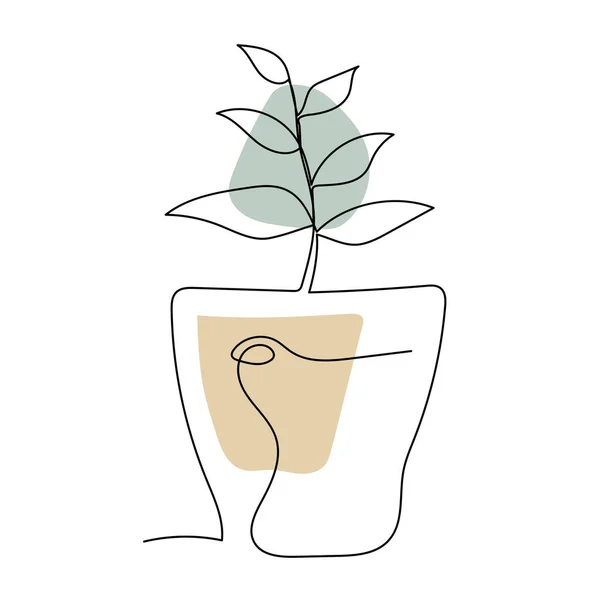 Plant Pot Line Art Contour Drawing Minimalism Art — Wektor stockowy