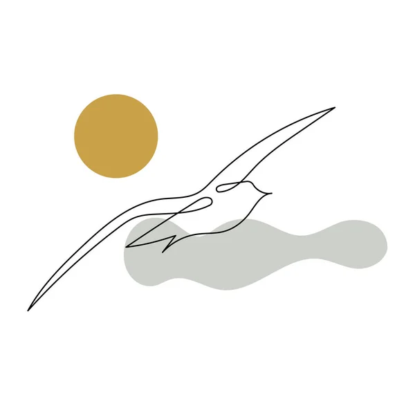 Flying Seagull Line Art Contour Drawing Minimalism Art — ストックベクタ