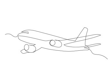 Continuous line drawing of an airplane. Minimalism art.