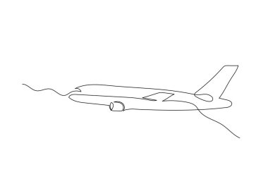 Continuous line drawing of an airplane. Minimalism art.