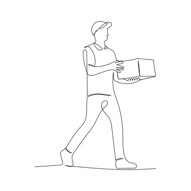 Continuous line drawing of a delivery man. Minimalism art.