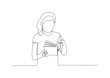 Continuous line drawing of a girl reading a book. Minimalism art.