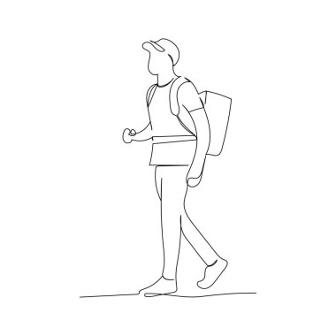 Continuous line drawing of a delivery man. Minimalism art.