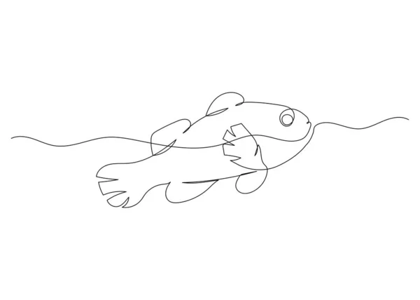 Непрерывная Линия Рисования Рыбы Океаном Искусство Минимализма — стоковый вектор