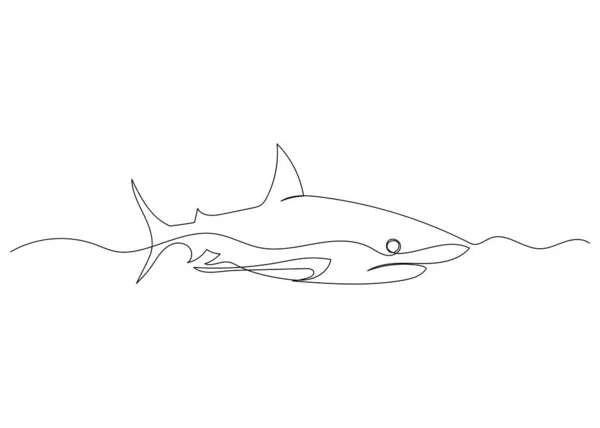 Continuous Line Drawing Shark Ocean Minimalism Art — Stock Vector