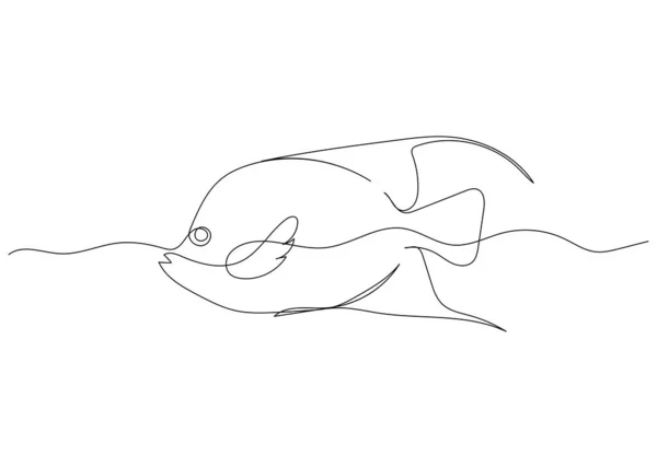 Kontinuierliche Linienzeichnung Von Fischen Mit Dem Ozean Minimalistische Kunst — Stockvektor