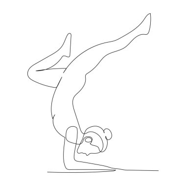 Egzersiz yogası yapan kadının durmaksızın çizdiği çizgi. Minimalizm sanatı.