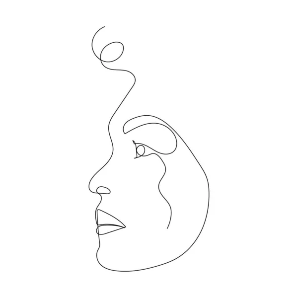Continuous Line Drawing Portrait Beautiful Woman Face Minimalism Art — Stock Vector