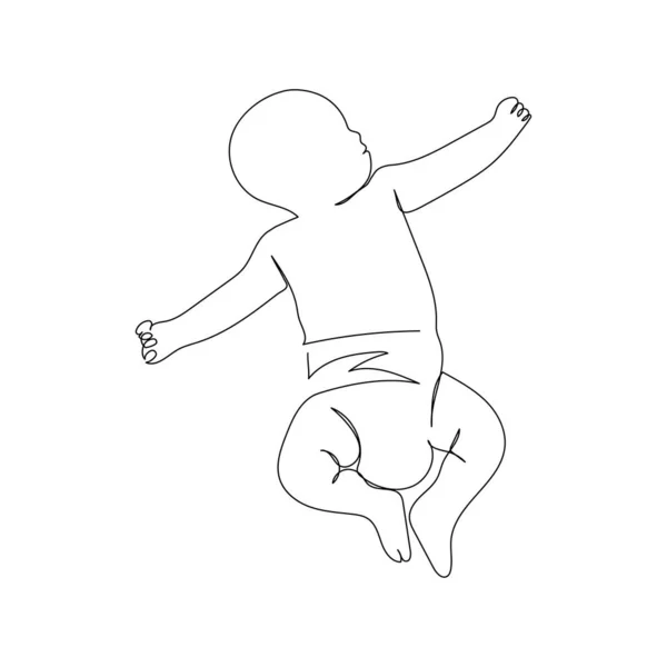 小さな赤ちゃんの連続線画は悪い上に横たわっている ミニマリズムアート — ストックベクタ