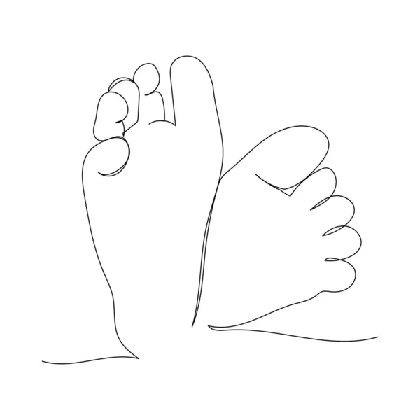 Continuous Line Drawing Little Baby Feet Minimalism Art — Stock Vector