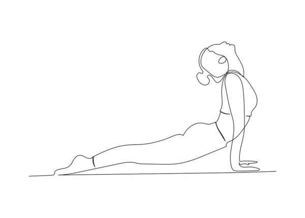 Dibujo Línea Continua Mujer Haciendo Ejercicio Yoga Minimalismo Arte — Vector de stock