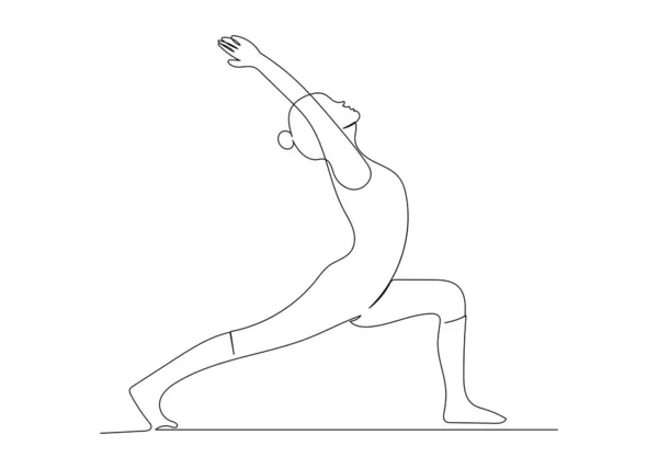 Continue Lijn Tekening Van Vrouw Doen Oefening Yoga Minimalistische Kunst — Stockvector