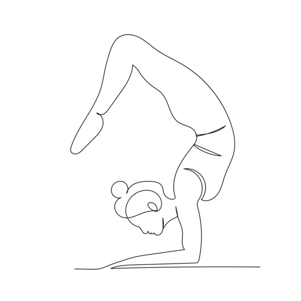 Dibujo Línea Continua Mujer Haciendo Ejercicio Yoga Minimalismo Arte — Vector de stock