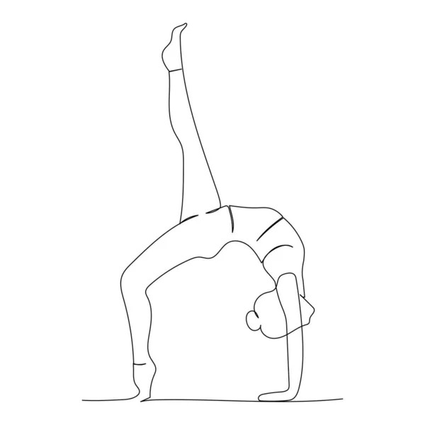 连续画线的妇女做运动瑜伽 简约主义艺术 — 图库矢量图片