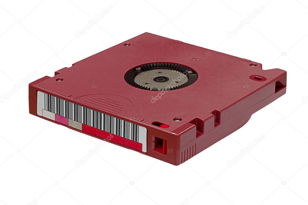 Red color backup tape for data recovery isolated on white background