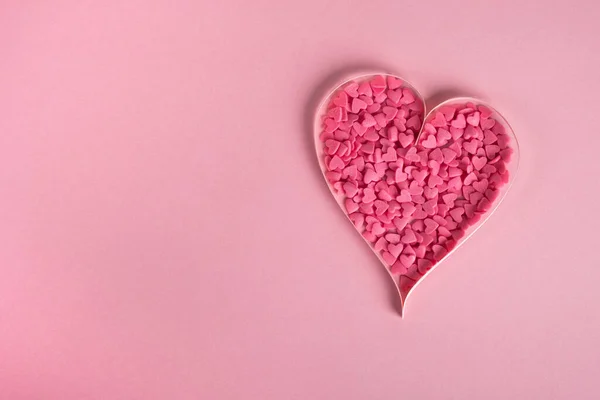 Valentines Day Composition Sweet Confetti Shape Heart Pastel Pink Background — Stockfoto