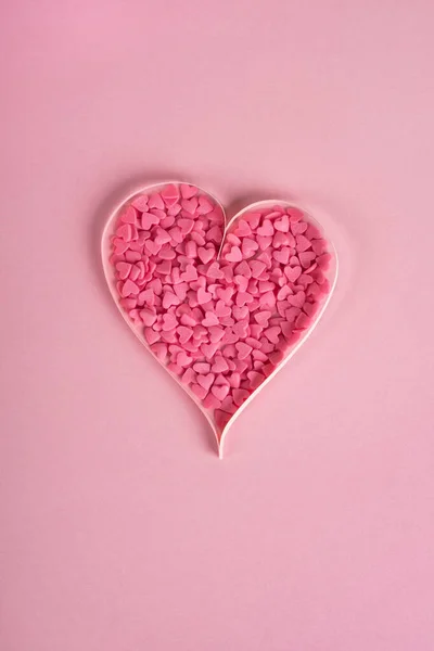 Alla Hjärtans Dag Sammansättning Söt Konfetti Form Hjärta Pastell Rosa — Stockfoto