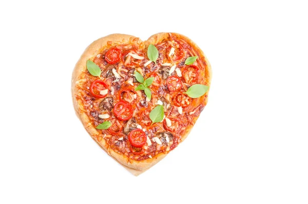 Heart Shaped Pizza Isolated White Background Valentine Day — Stockfoto