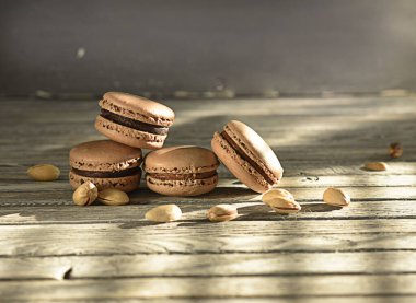 Kek, kurabiyeler, ahşap arka planda kahve kurabiyeleri.. 