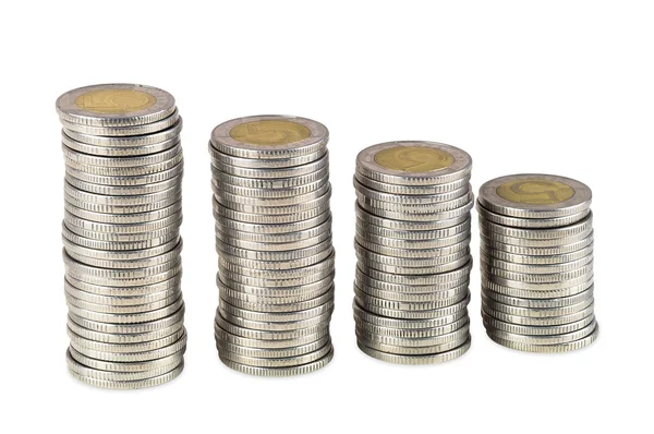 Stacks of five zlotych coins — Stock Photo, Image