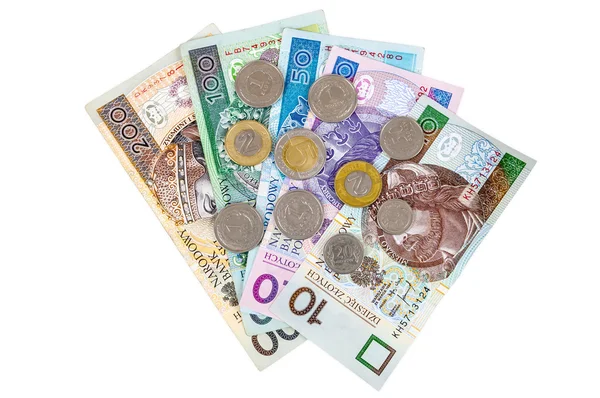 Set of polish banknotes and coins — Stock Fotó