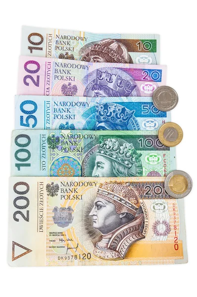 Sada polských bankovek a mincí — Stock fotografie