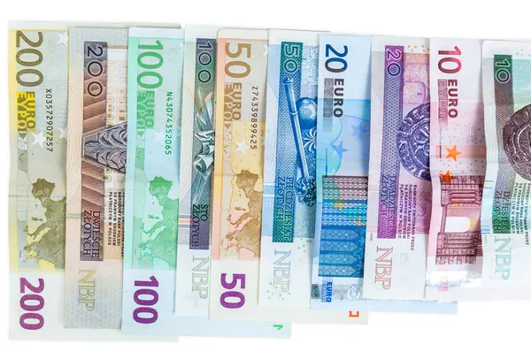 Euro und neue polnische Zloty-Banknoten — Stockfoto