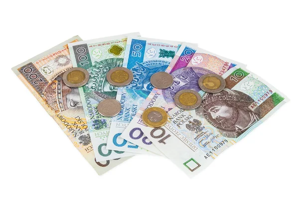 Σύνολο νέα πολωνική τραπεζογραμμάτια και κέρματα — Φωτογραφία Αρχείου
