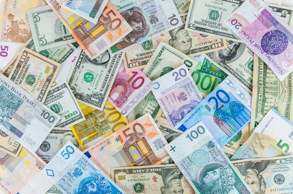 Dolar, euro ve Polonya Zlotisi para arka plan — Stok fotoğraf