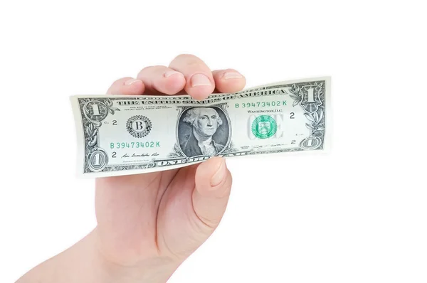 Billet de 1 dollar tenu à la main — Photo