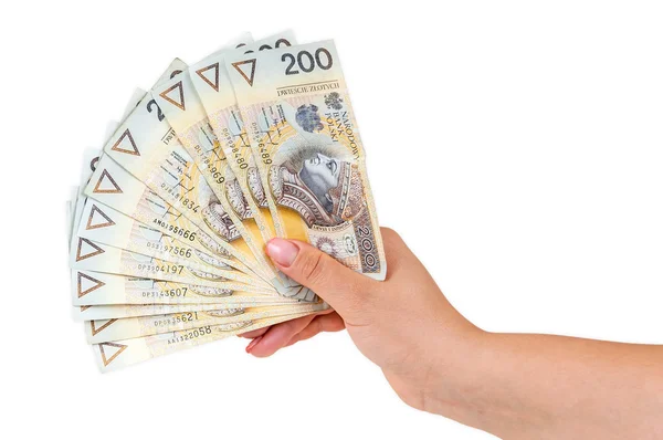 Hand holding 200 polish zloty banknotes — Stock Photo, Image