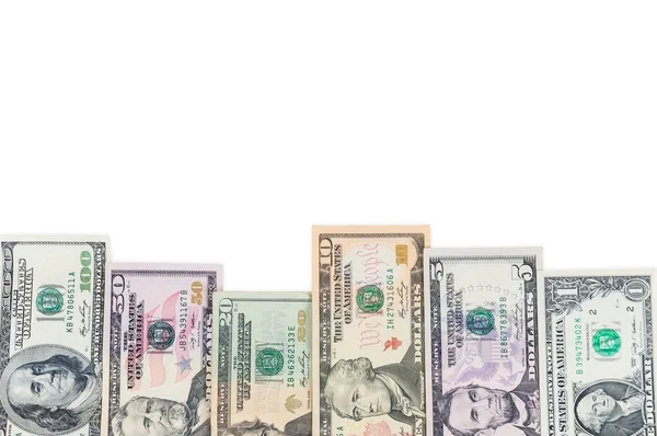 Conjunto de notas de dólar sobre fundo branco — Fotografia de Stock