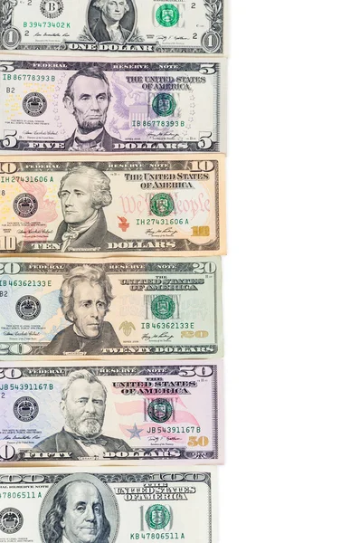 Dollarnoten auf weißem Hintergrund — Stockfoto