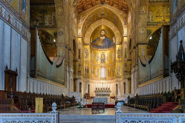 Monreale Sizilien Italien August 2017 Hauptaltar Kirchenorgel Der Berühmten Kathedrale — Stockfoto