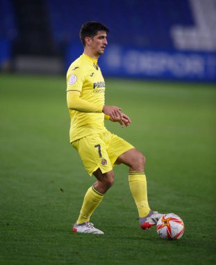30 Kasım 2021 'de Riazor Stadyumu' nda Victoria CF ile Villarreal arasında oynanan İspanya Kral Kupası maçında Coruna-Spain.Gerard Moreno (forvet) sahada.