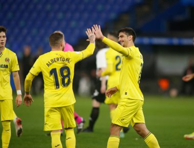 Bir Coruna-Spain.Gerard Moreno (ileri) 30 Kasım 2021 tarihinde Riazor Stadyumu 'nda Victoria CF ve Villarreal arasında oynanan İspanya Kral Kupası maçında golünü kutladı.