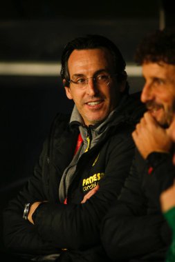 İspanya Kral Kupası 'nın 30 Kasım 2021 tarihinde Riazor Stadyumu' nda Victoria CF ile Villarreal arasında oynanan futbol maçında bir Coruna-Spain.Unay Emery (koç)