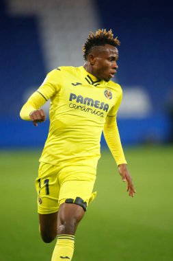Bir Coruna-İspanya. Samuel Chimerenka Chukwueze, İspanya Kral Kupası 'nın 30 Kasım 2021' de Riazor Stadyumu 'nda Victoria CF ve Villarreal arasında oynanan futbol maçı sırasında hareket halindeydi.